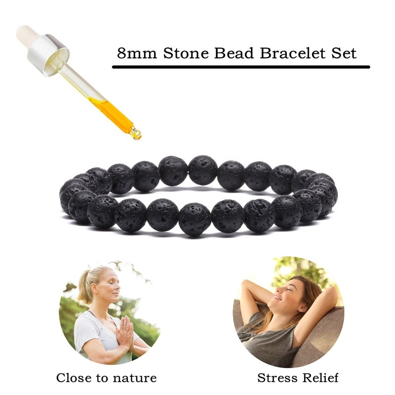 MengPa Mens Beaded Bracelets Couples Matching Bracelet Set Tiger Eye Matte Lava Rock Beads for Women Stone Jewelry (3Pcs-US4258ABC) - Image 4